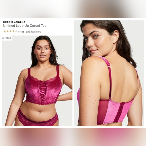 Victoria's secret DREAM ANGELS Velvet Lace-Up Corset Bra CLARET RED SMALL - Picture 1 of 9
